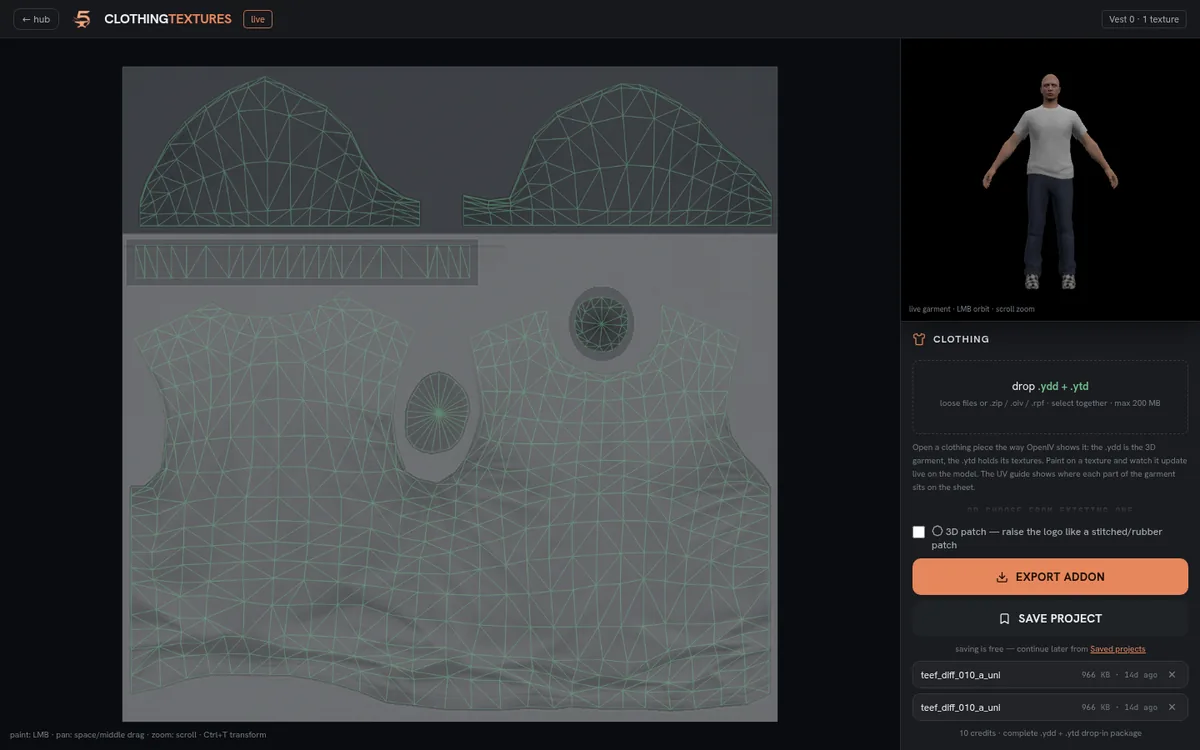Painting a garment texture in the browser