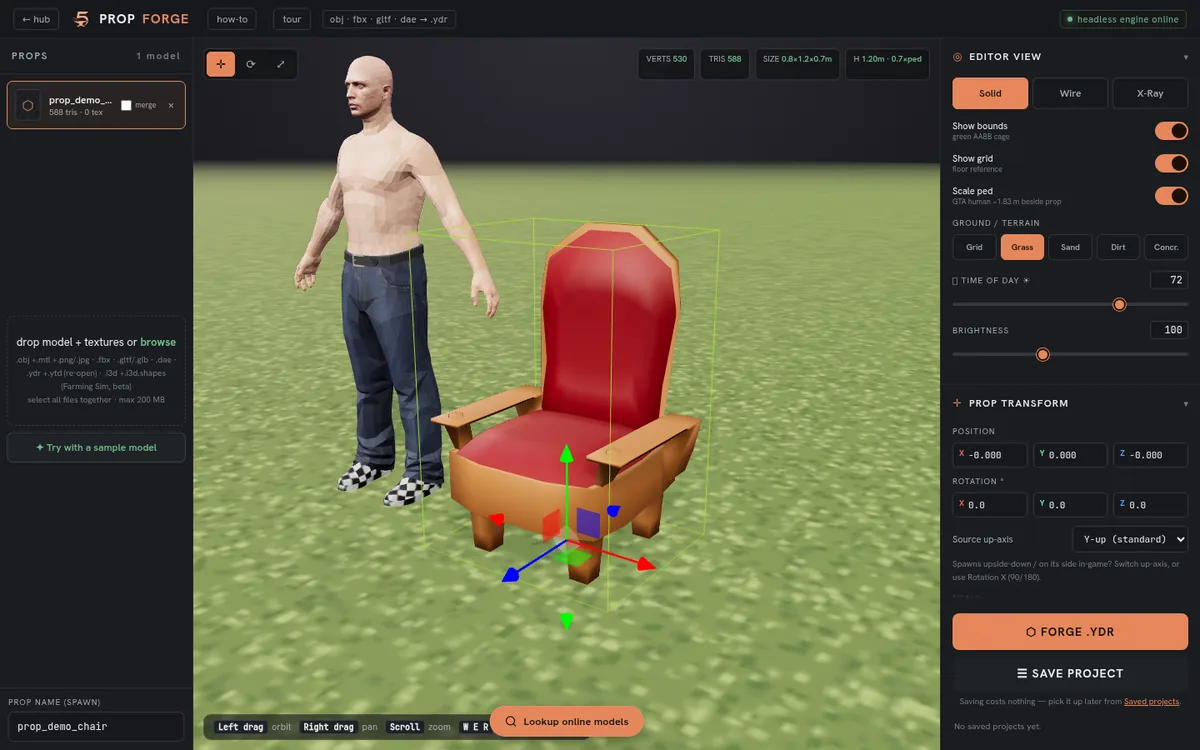 The FiveForge Prop Creator with a model loaded