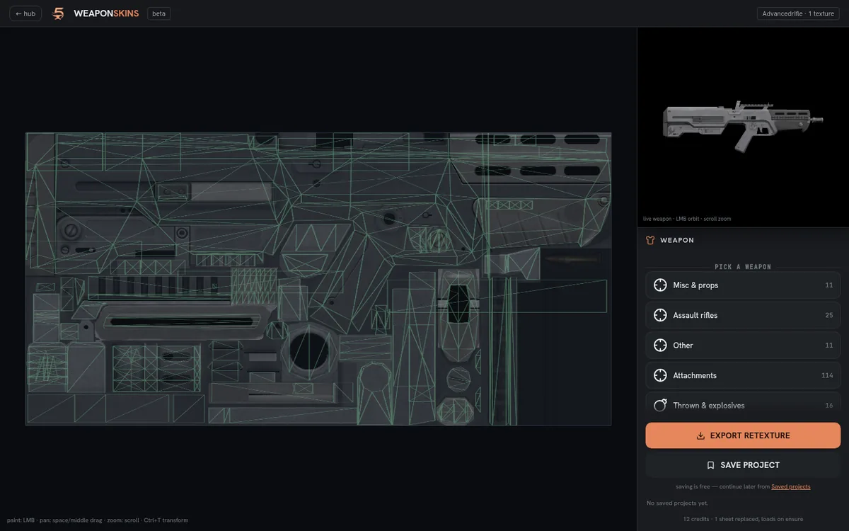 Painting a rifle texture in the browser